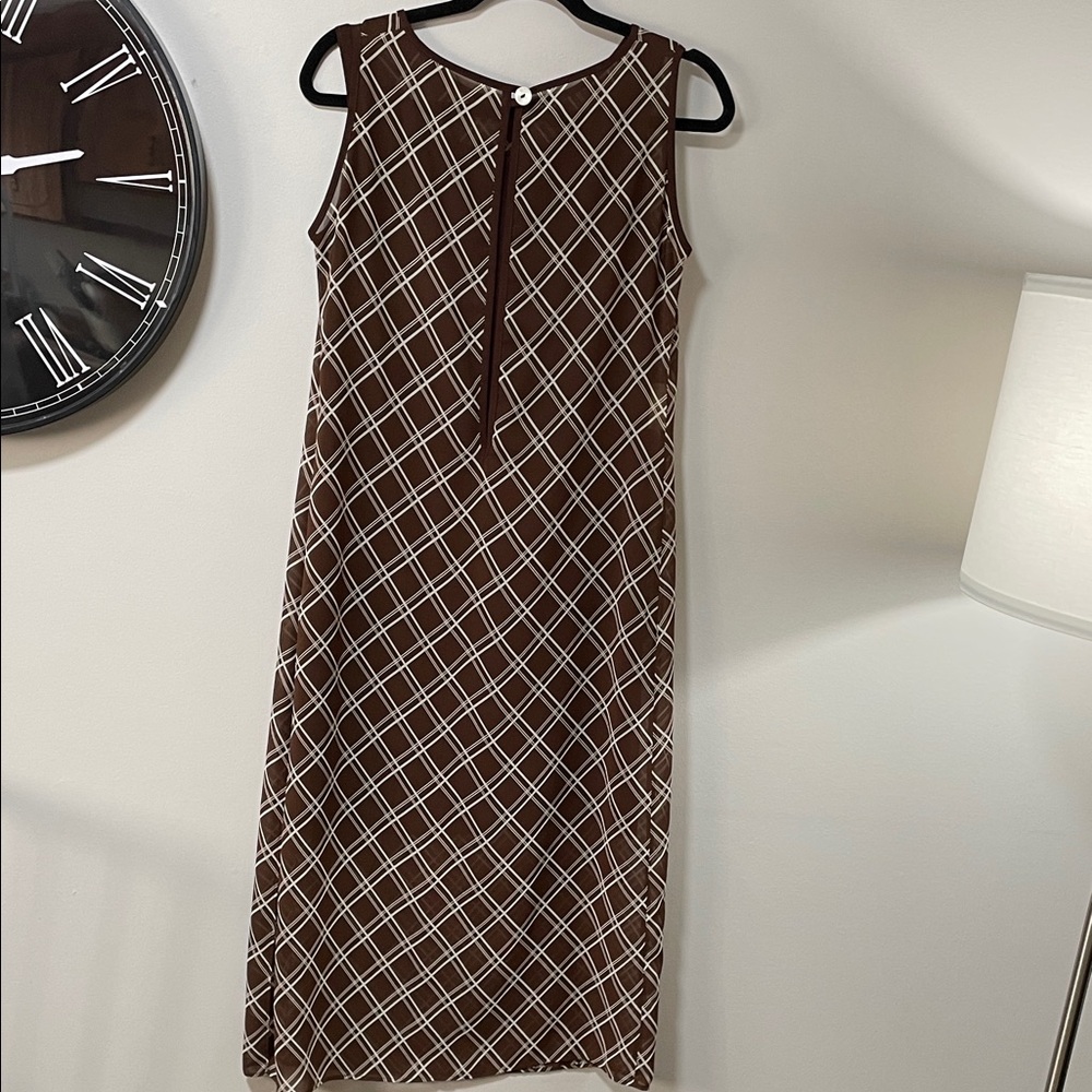 Vintage VIII Mantero 2in1 made in Italy Brown & White Checkered Maxi Dress Y2K - Picture 5 of 17